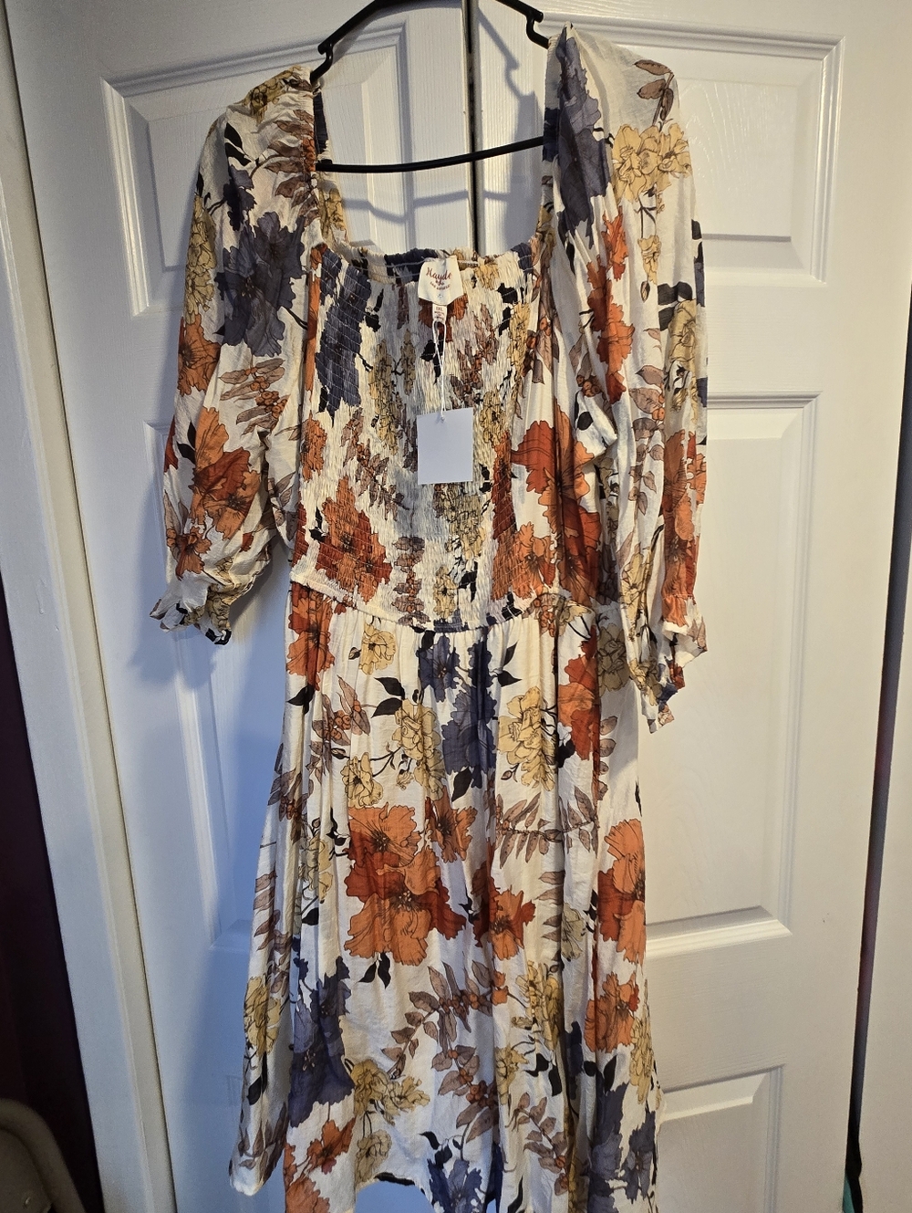 Hayden Floral Midi Dress in Cream, Rust & Navy
